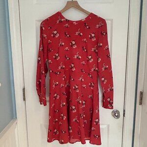 Long Sleeve Red Floral Dress